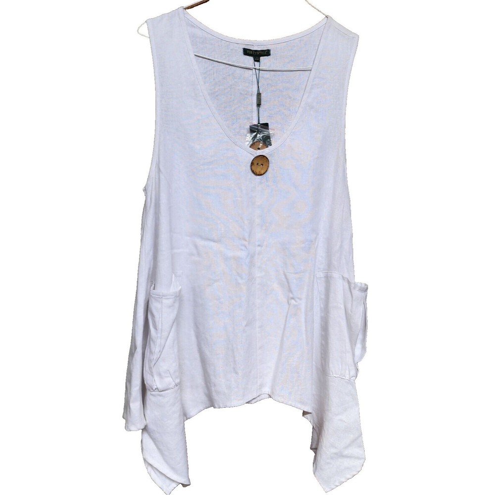 White Linen Sleeveless Asymmetrical NWT Top Lagenlook MSRP $68.00 Size Large